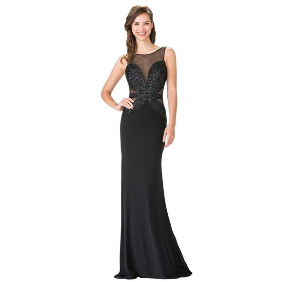 Sherri Hill Size 4 Black Beaded Illusion Gown Prom - Picture 1 of 14
